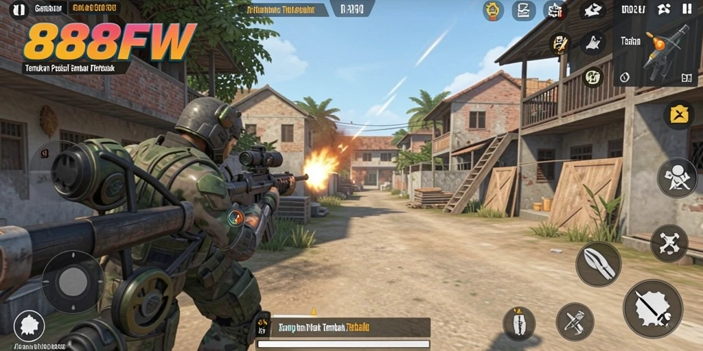Screenshot gameplay 888FW menampilkan aksi tembak-menembak yang mendebarkan di berbagai peta.