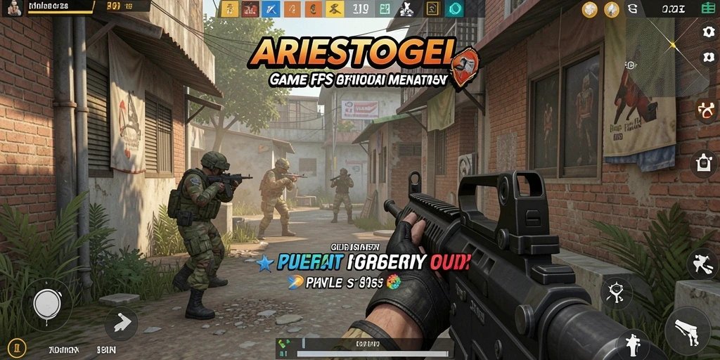 Screenshot gameplay ARIESTOGEL menampilkan aksi tembak-menembak yang seru.