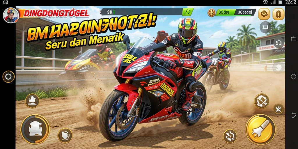 Screenshot gameplay DINGDONGTOGEL menampilkan balapan motor seru.