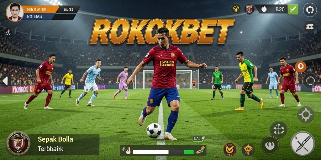 Tampilan gameplay ROKOKBET yang memukau saat pertandingan sepak bola.